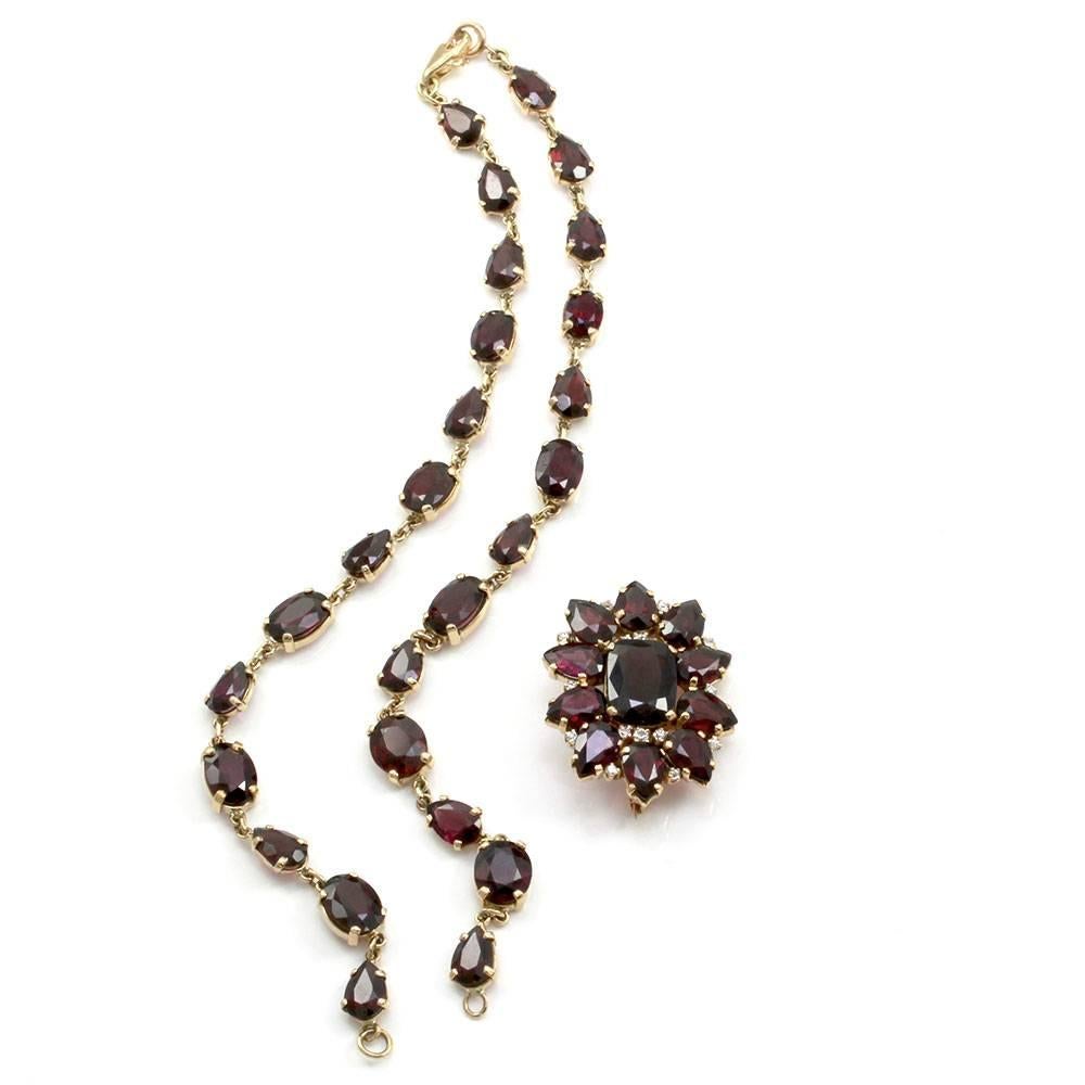 Antique Garnet Diamond Gold Convertible Necklace Brooch For Sale 1