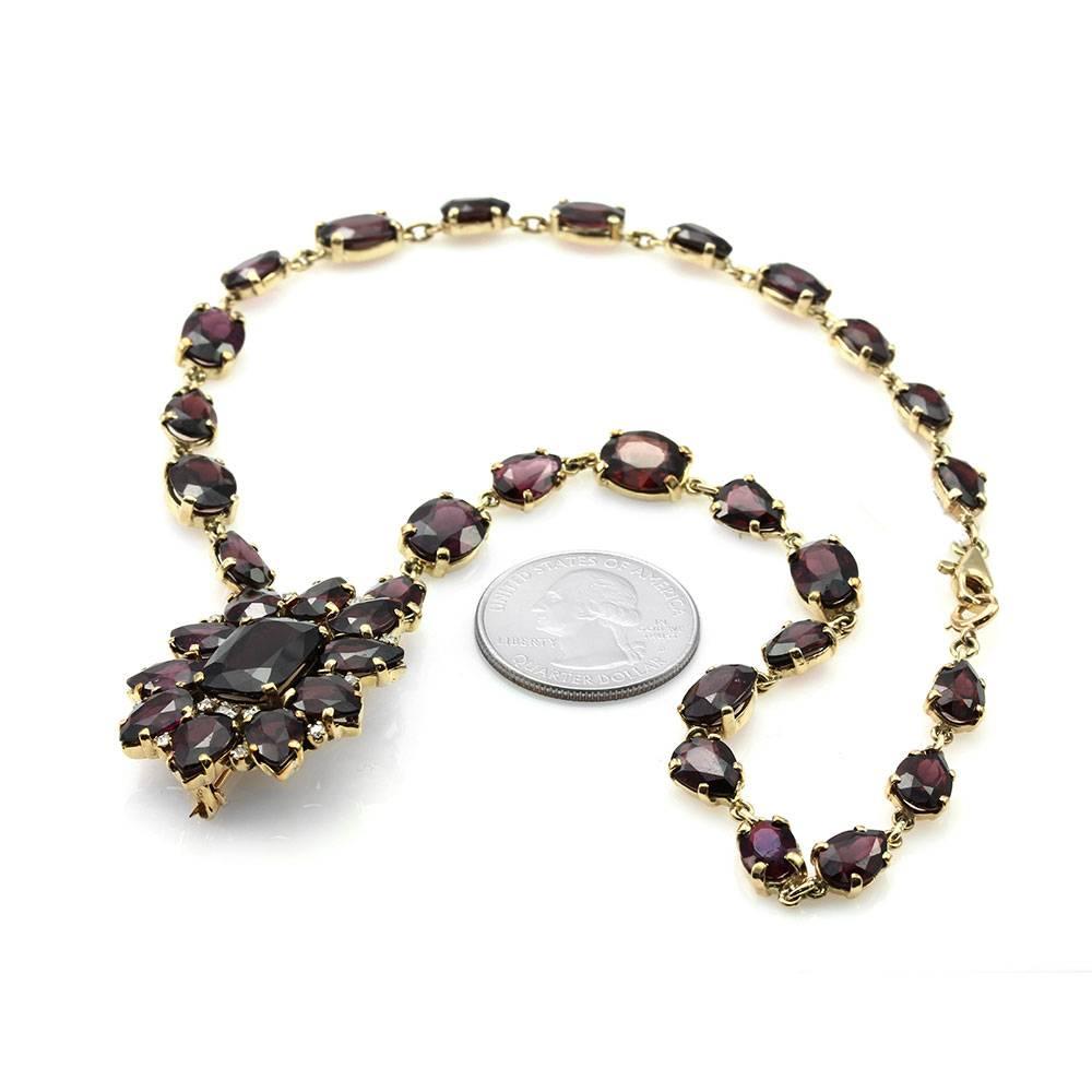 Antique Garnet Diamond Gold Convertible Necklace Brooch For Sale 3