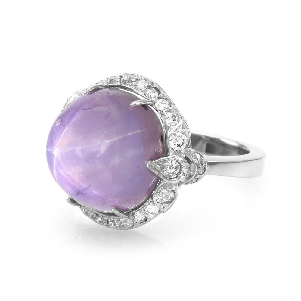 Edwardian Star Sapphire Pave Diamond Halo Platinum Ring In Excellent Condition For Sale In Scottsdale, AZ