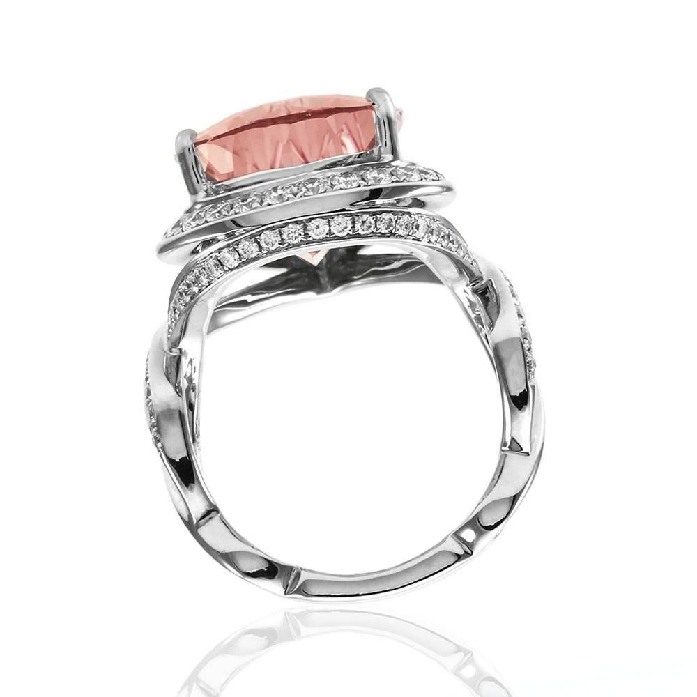 Morganite Pave Diamond Gold Ring For Sale 1