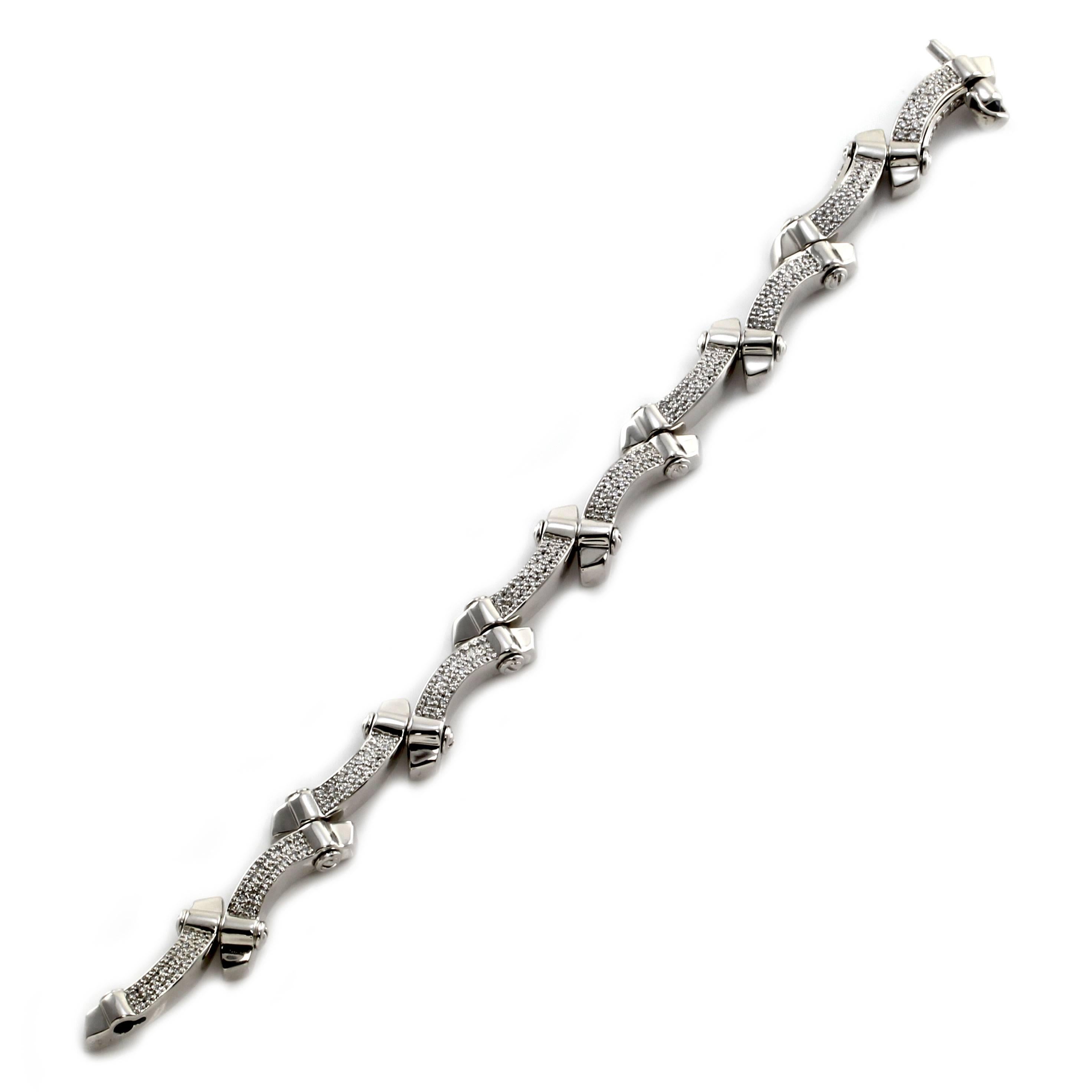 Philippe Charriol Pave Diamond White Gold Bracelet In Excellent Condition For Sale In Scottsdale, AZ