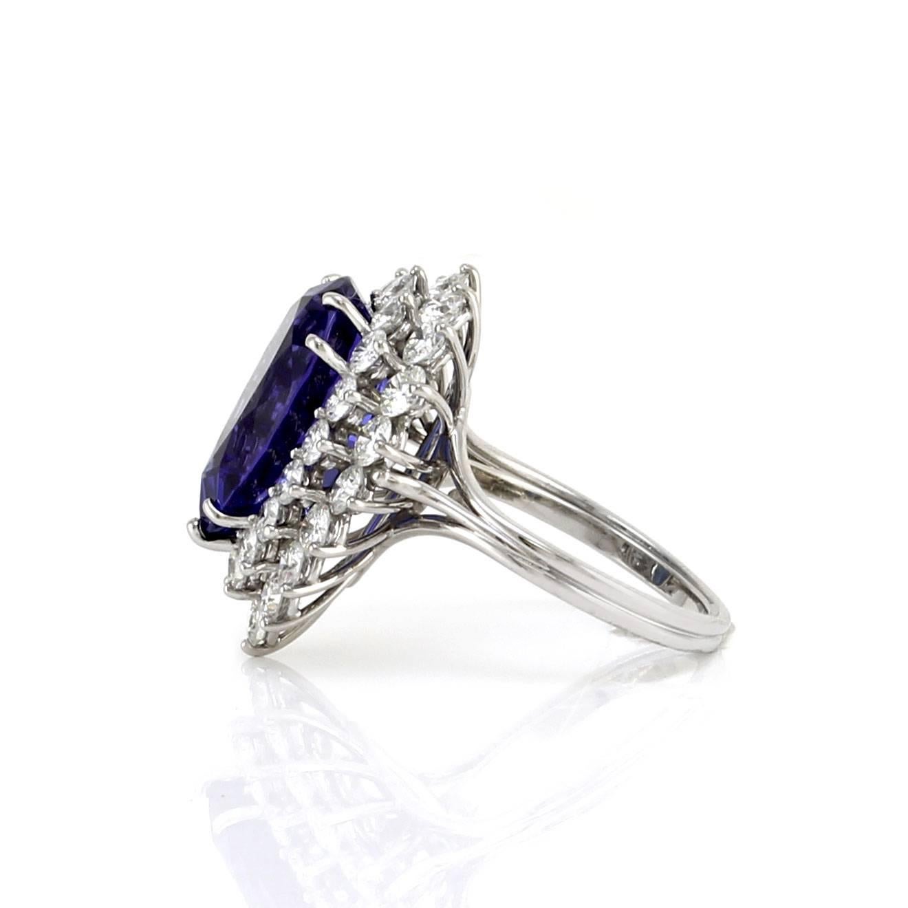 Women's Tiffany & Co. Pear Tanzanite and Diamond Halo Ring in Platinum