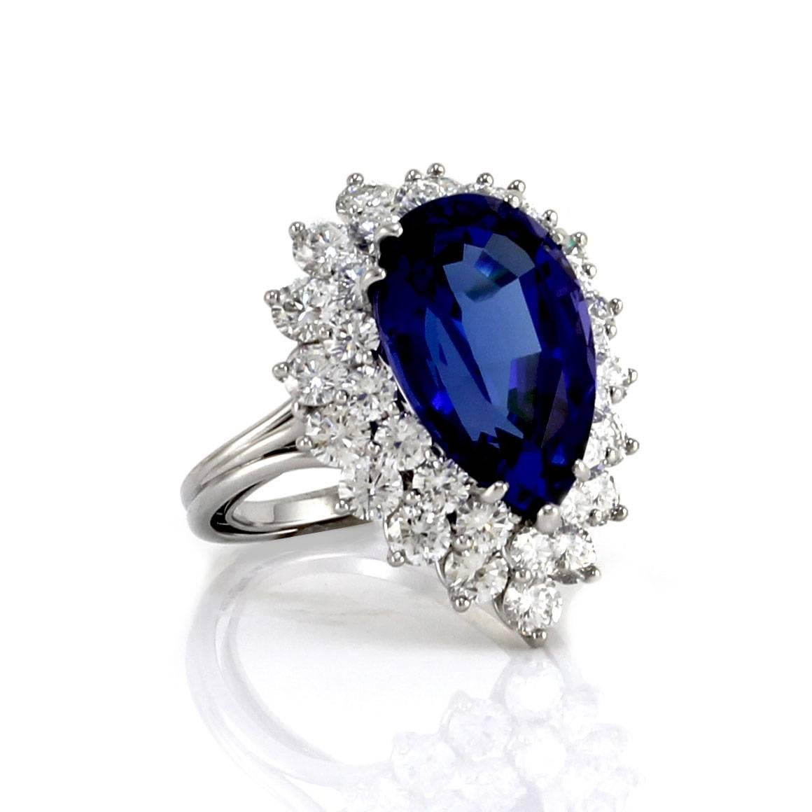 Tiffany & Co. Pear Tanzanite and Diamond Halo Ring in Platinum In Excellent Condition In Scottsdale, AZ