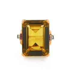 1940s Citrine Ruby Diamond Gold Ring