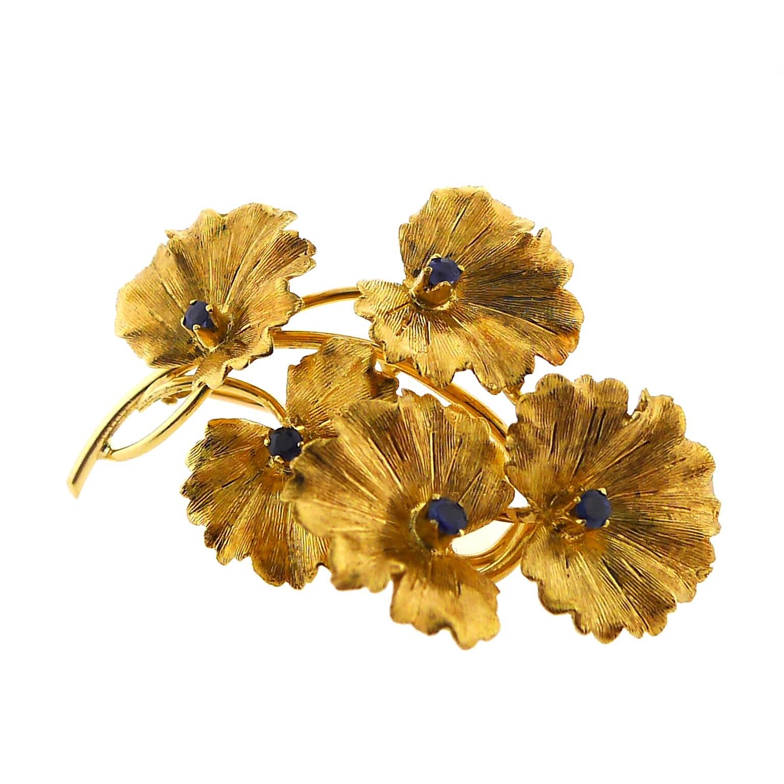 Tiffany & Co. Sapphire Yellow Gold Flower Pin 
