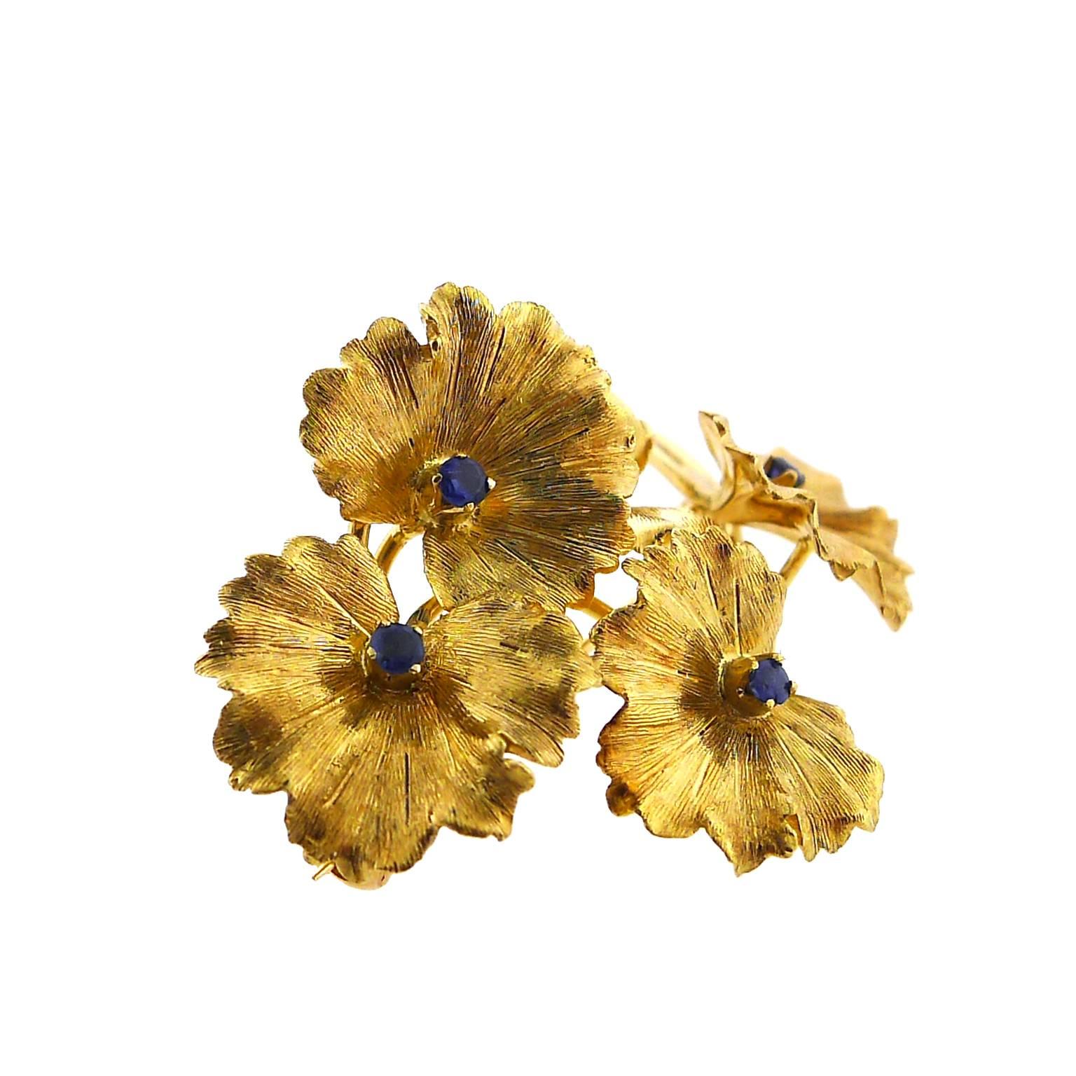 Women's or Men's Tiffany & Co. Sapphire Yellow Gold Flower Pin 