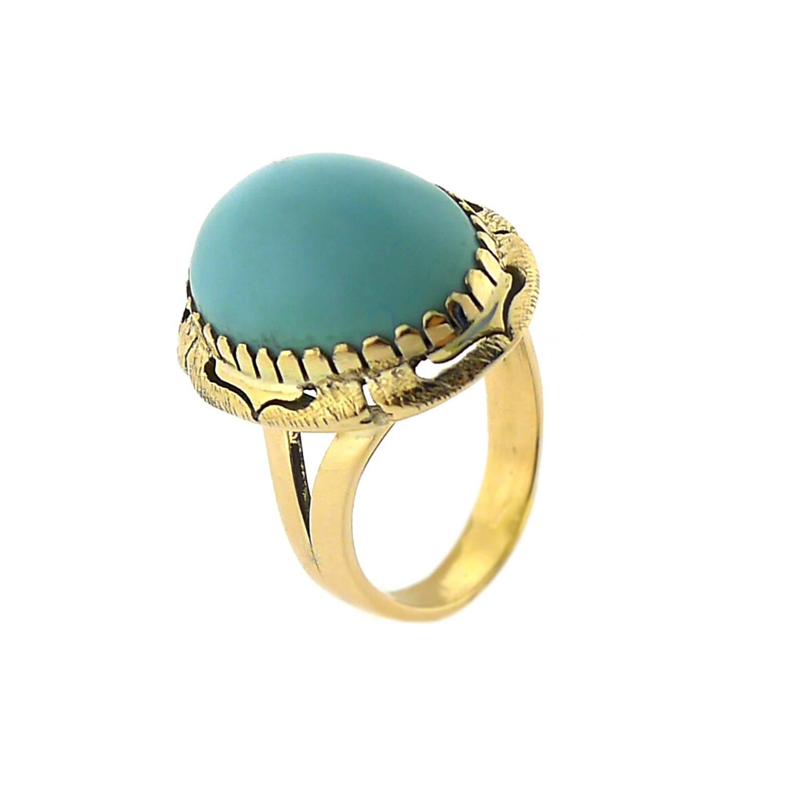 Gold Persian Turquoise Ring In Good Condition In Yardley, PA