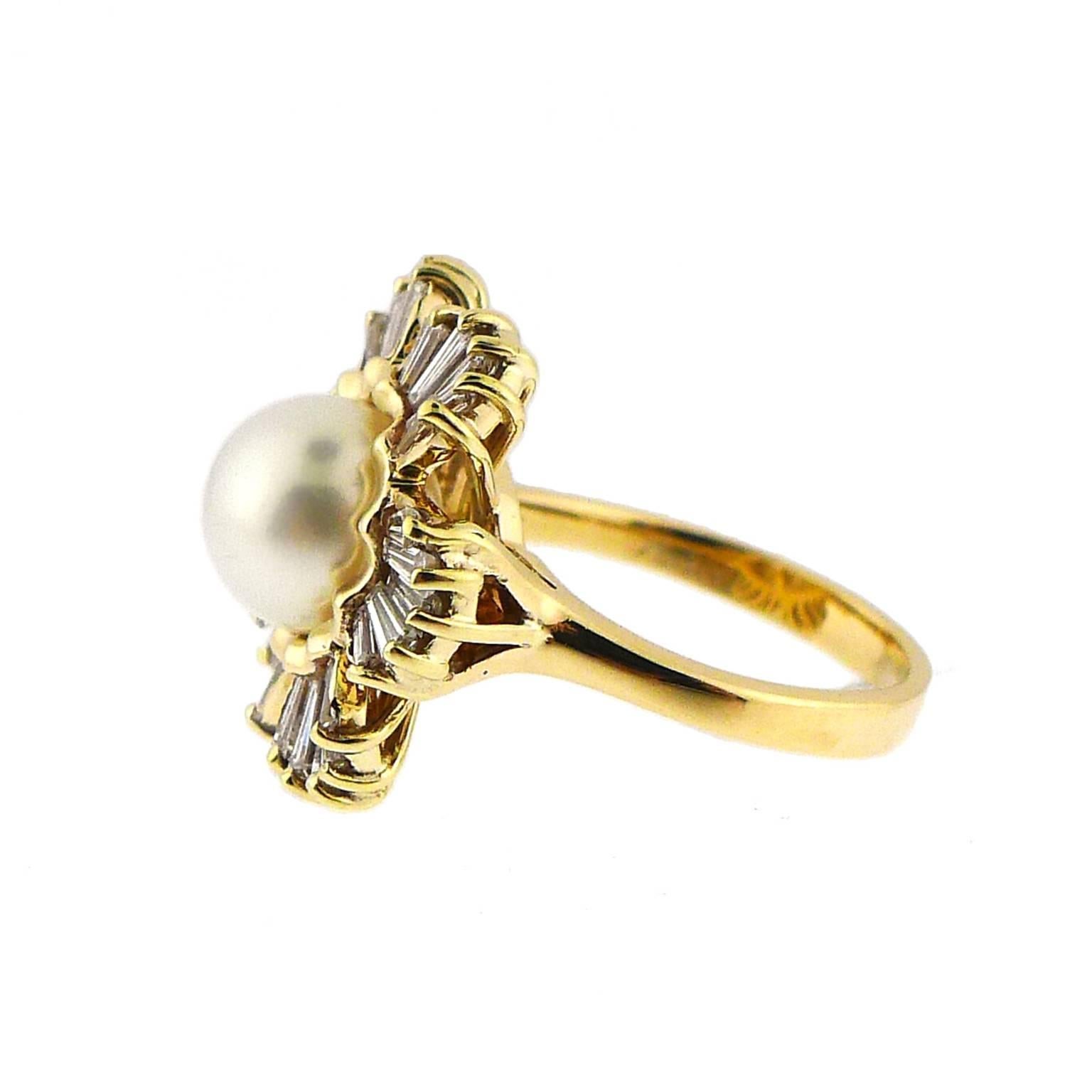 Women's 1950s Cultured Pearl Diamond Gold Ring