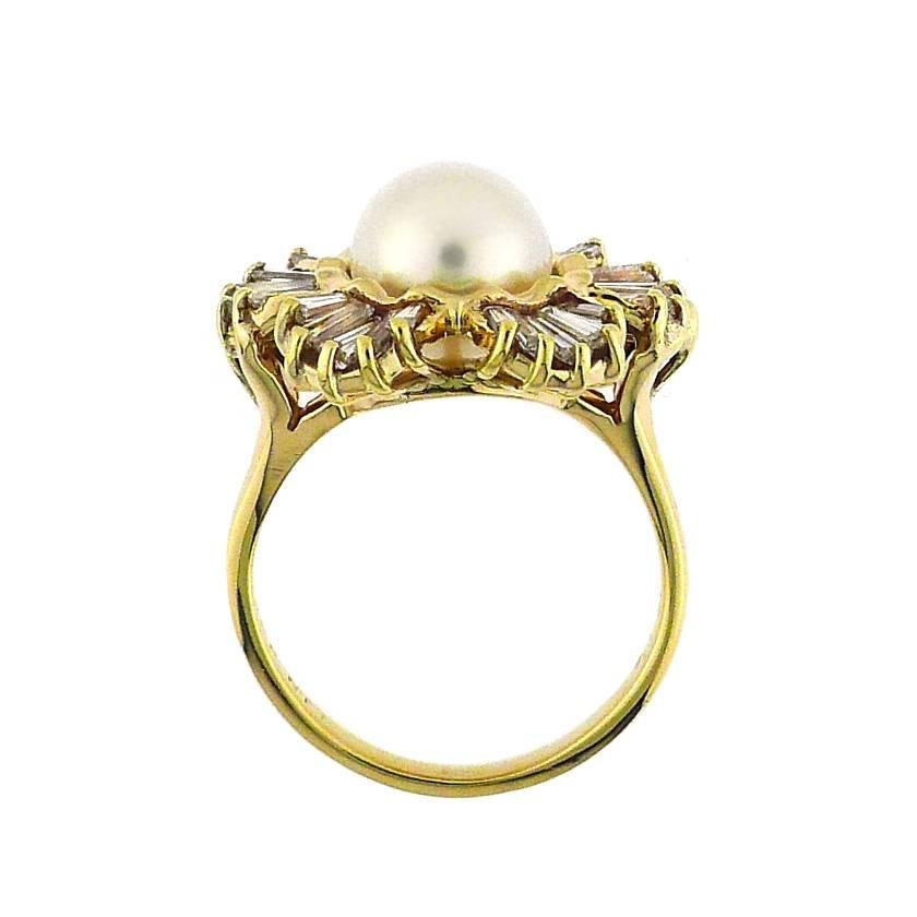 1950s Cultured Pearl Diamond Gold Ring 1