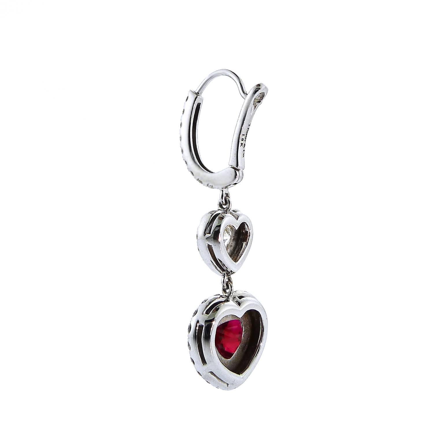 Contemporary Important Burmese Ruby Diamond Gold Drop Earrings For Sale