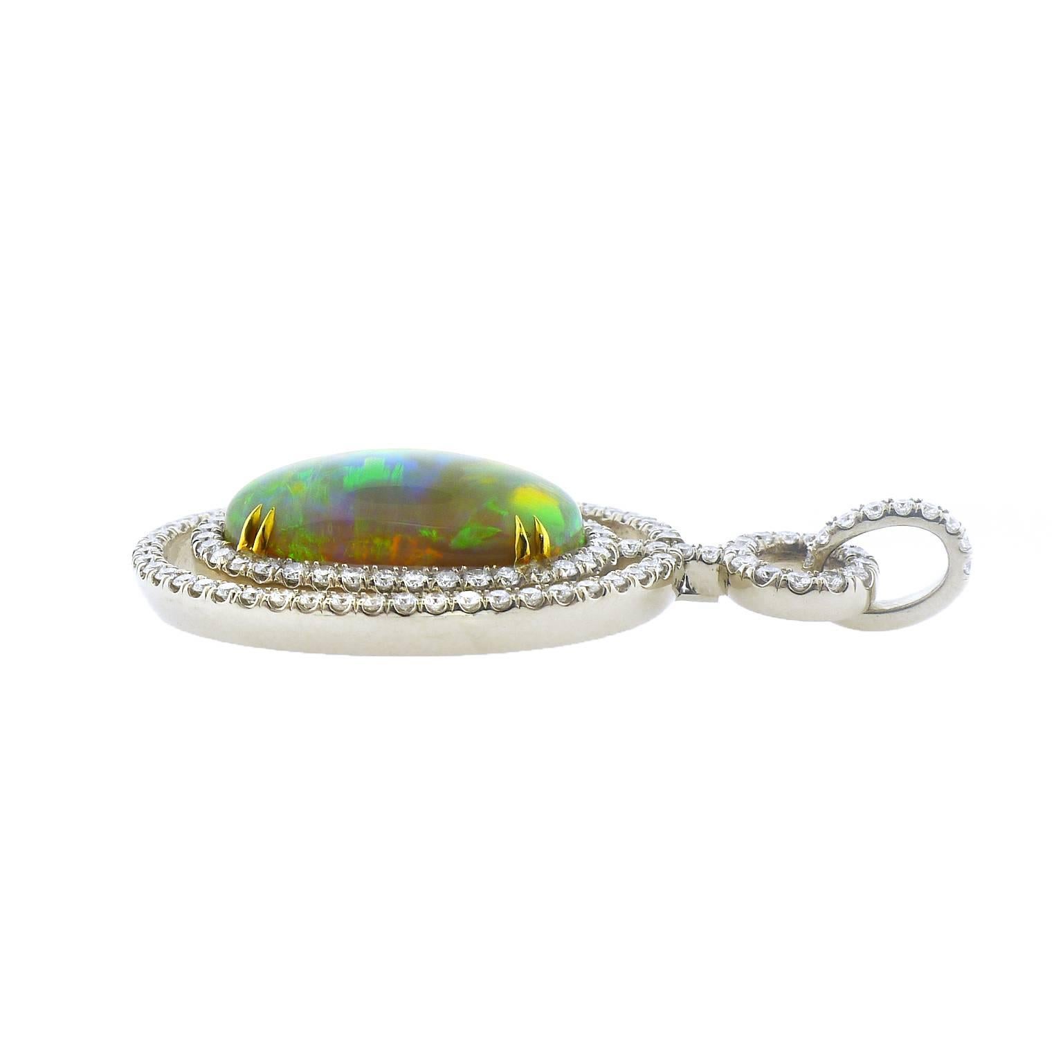 Women's Lightning Ridge Opal Diamond Two-Color Gold Pendant