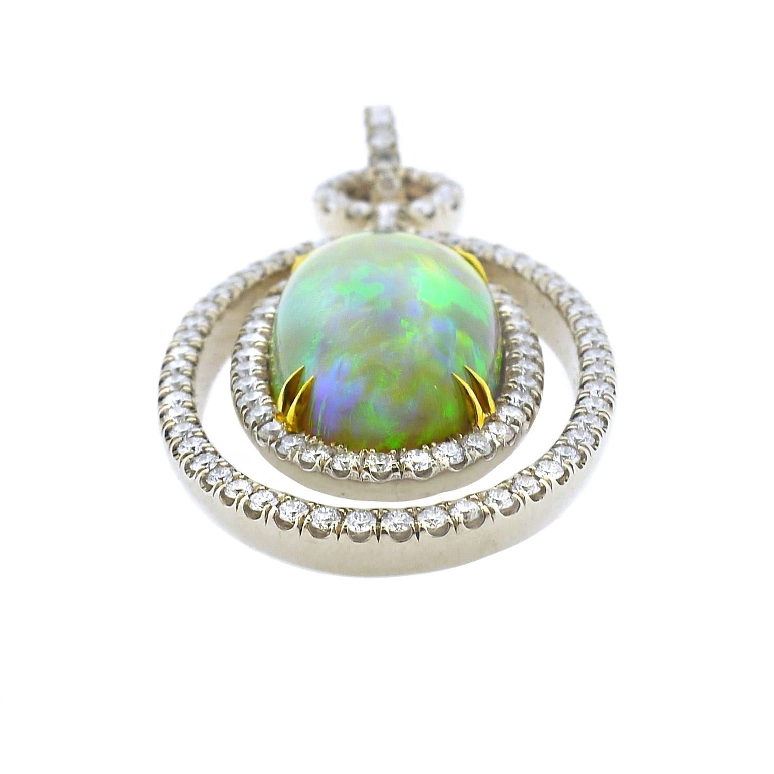 Lightning Ridge Opal Diamond Two-Color Gold Pendant In New Condition In Yardley, PA