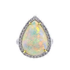 Large Opal Diamond Gold Ring