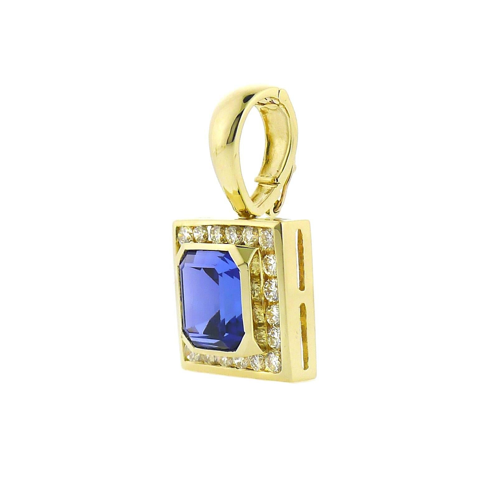 Large Tanzanite and Diamond Pendant with Clip-On Bail In Excellent Condition In Yardley, PA