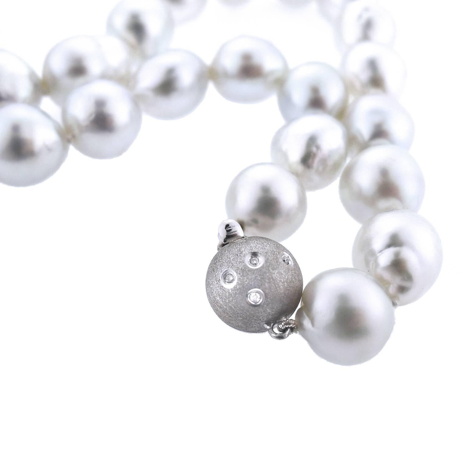 Women's T. Foster & Co. South Sea Pearl Necklace with Diamond Accented Clasp For Sale