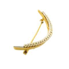 Platinum and Gold Crescent Shaped Seed Pearl Pin, circa 1910