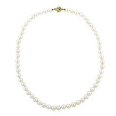 Cultured Pearl Necklace with Gold and Diamond Clasp