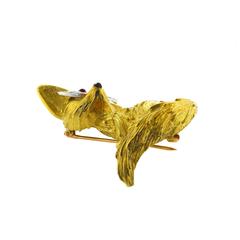 Gold Fox Brooch with Ruby Cabochon Eyes