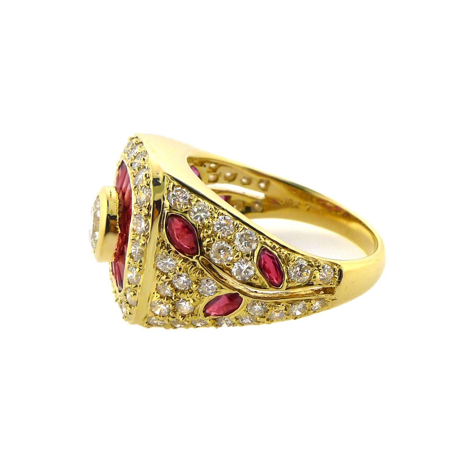 Women's or Men's Ruby and Diamond Cocktail Ring