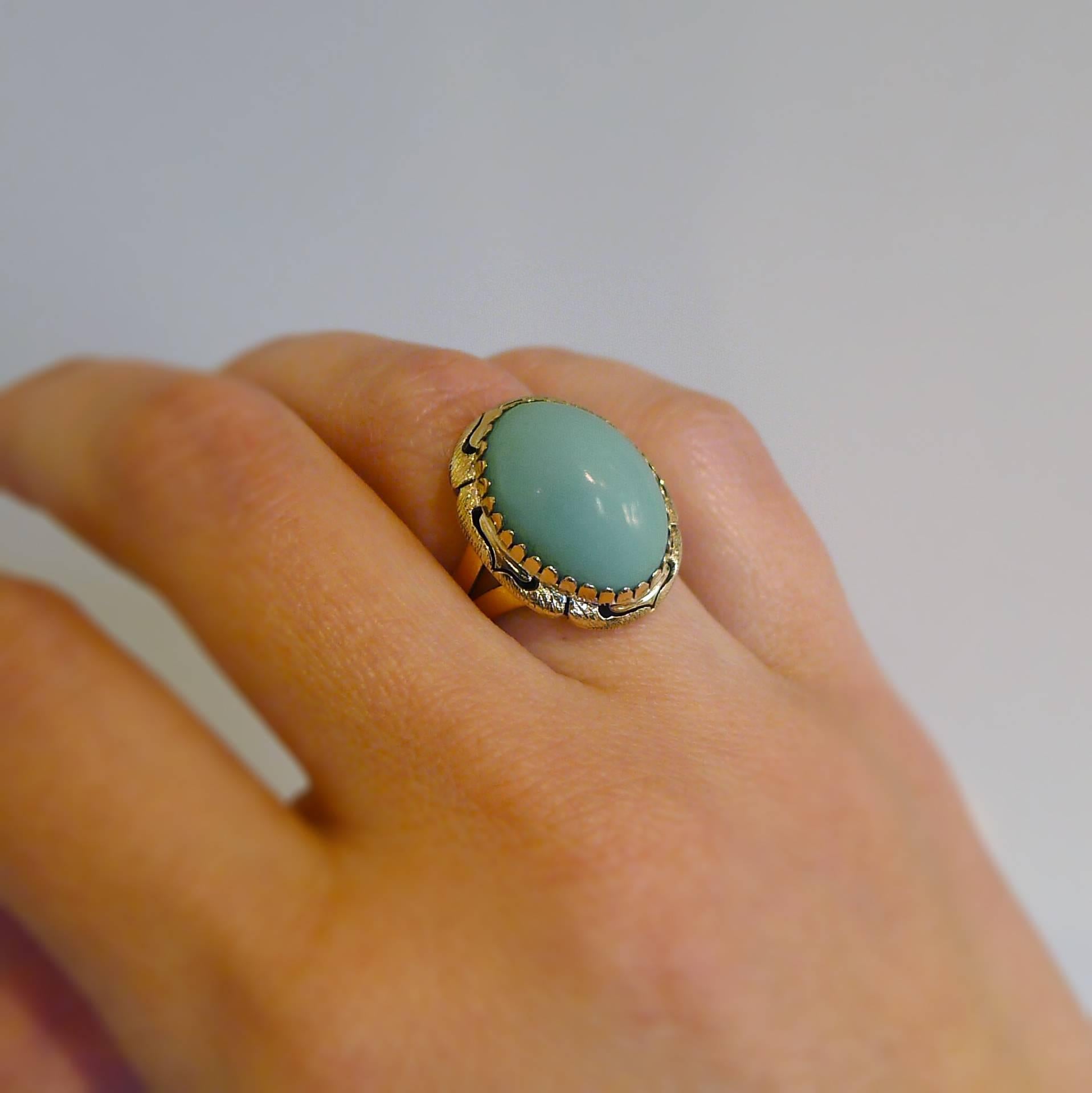 Women's or Men's Gold Persian Turquoise Ring