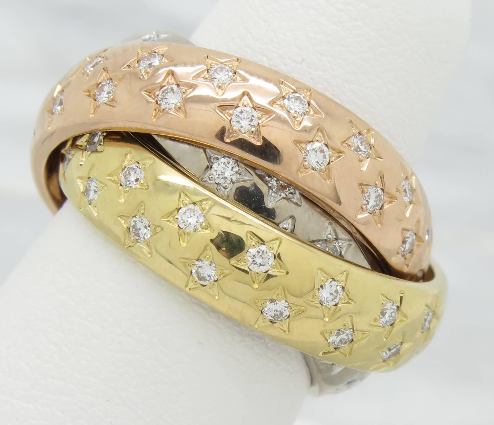 Cartier Diamond Three Color Gold Trinity Anniversary Ring In Excellent Condition In Webster, NY