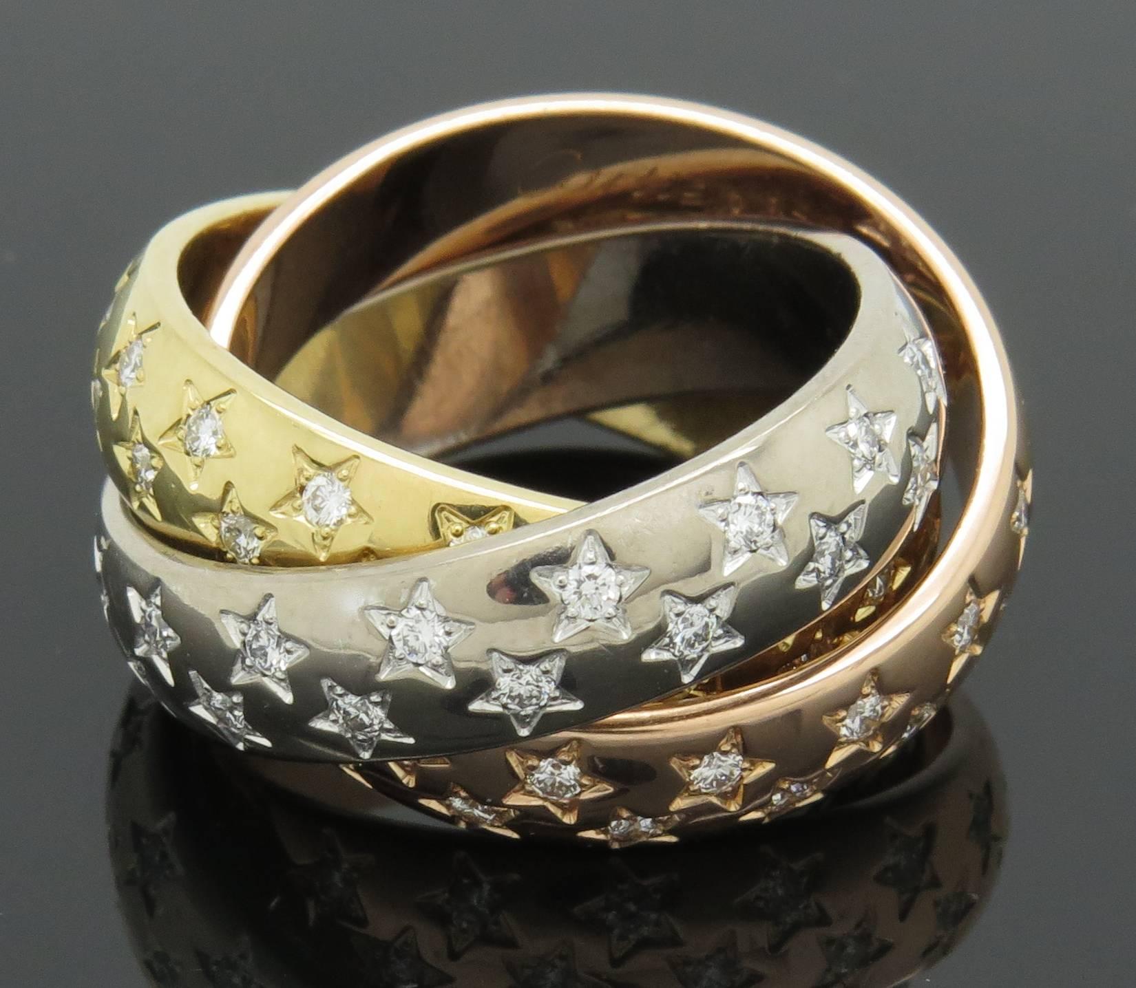 Women's or Men's Cartier Diamond Three Color Gold Trinity Anniversary Ring
