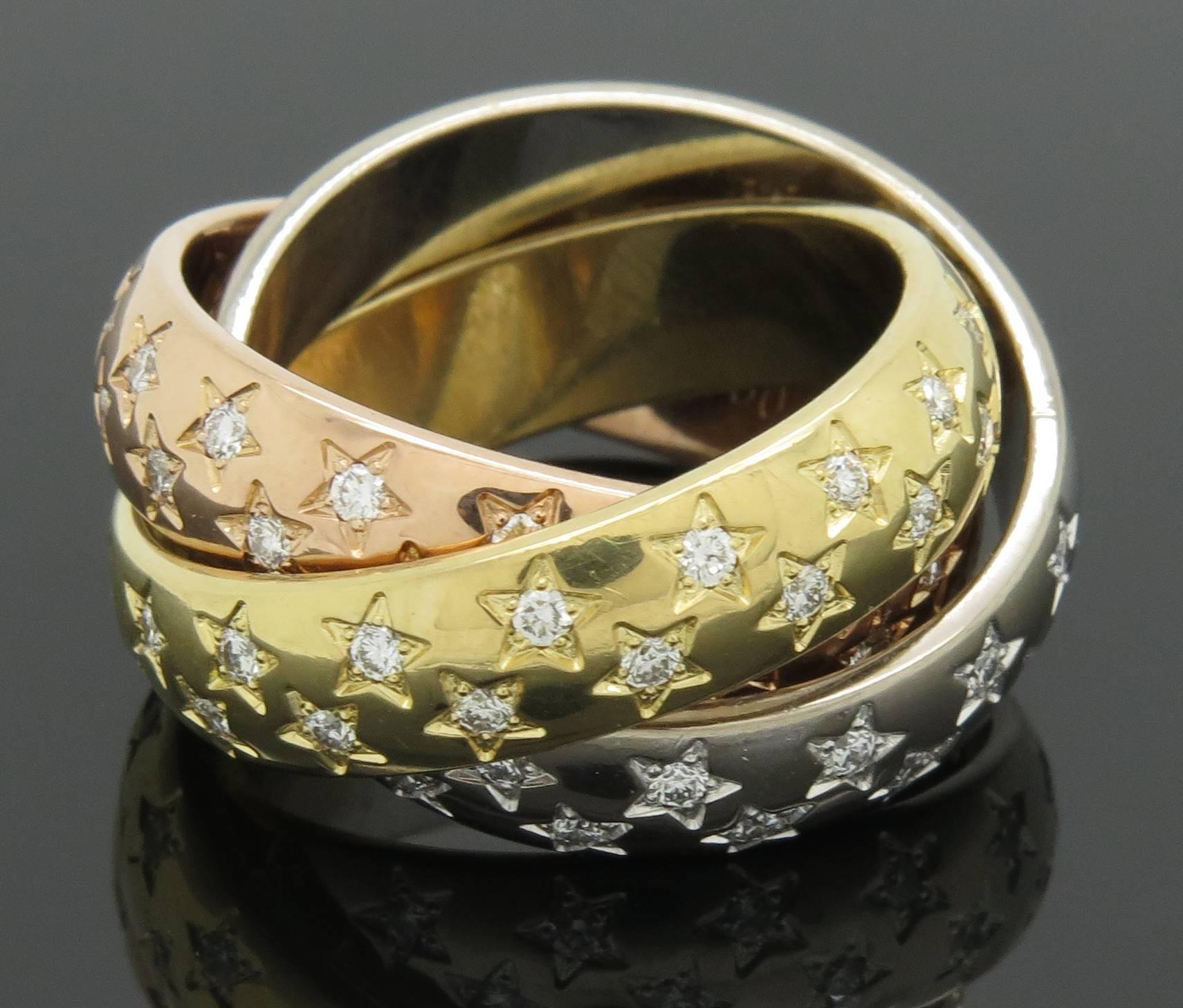Cartier Diamond Three Color Gold Trinity Anniversary Ring 1