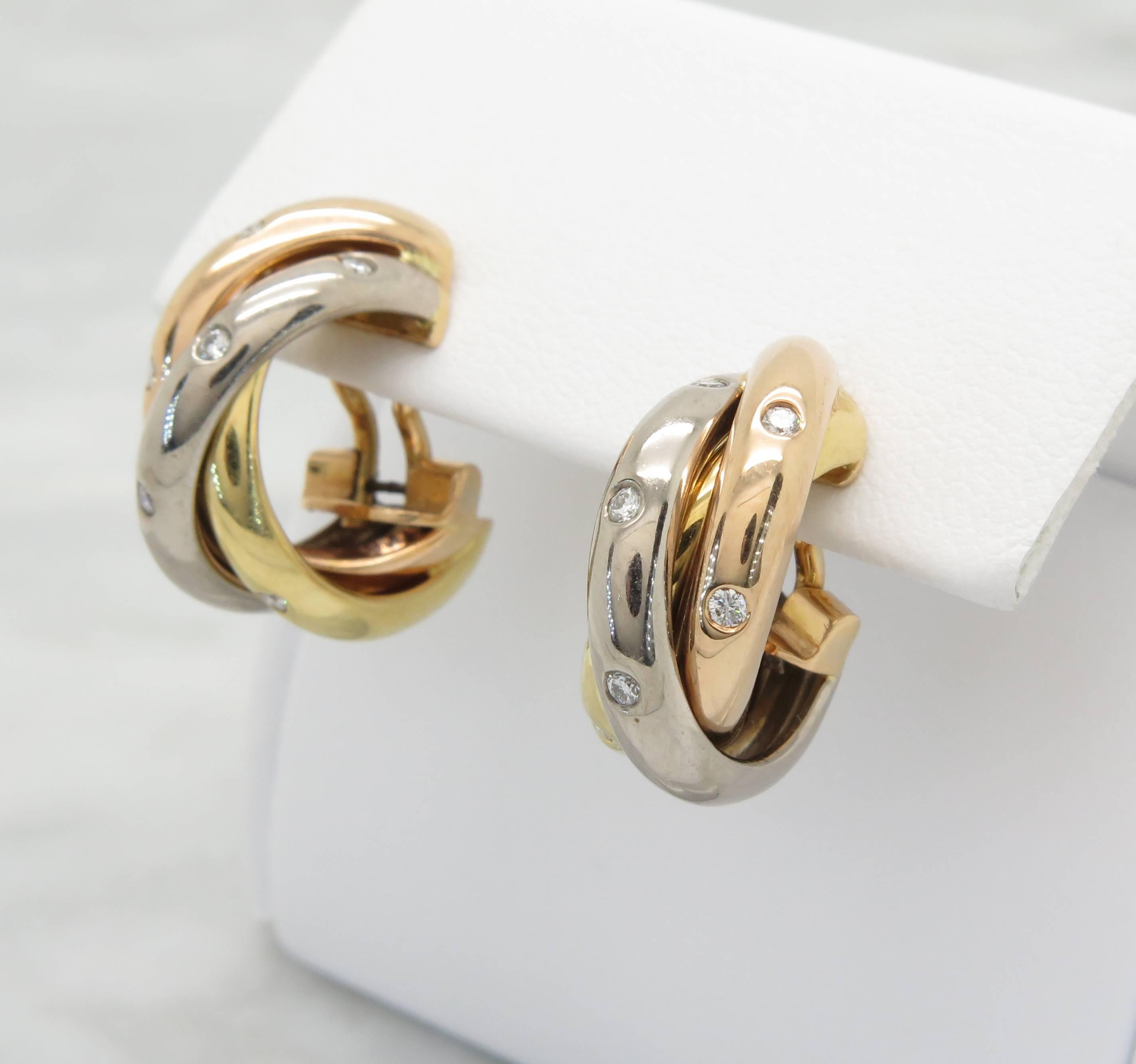 Women's Cartier Diamond Gold Trinity de Cartier Earrings