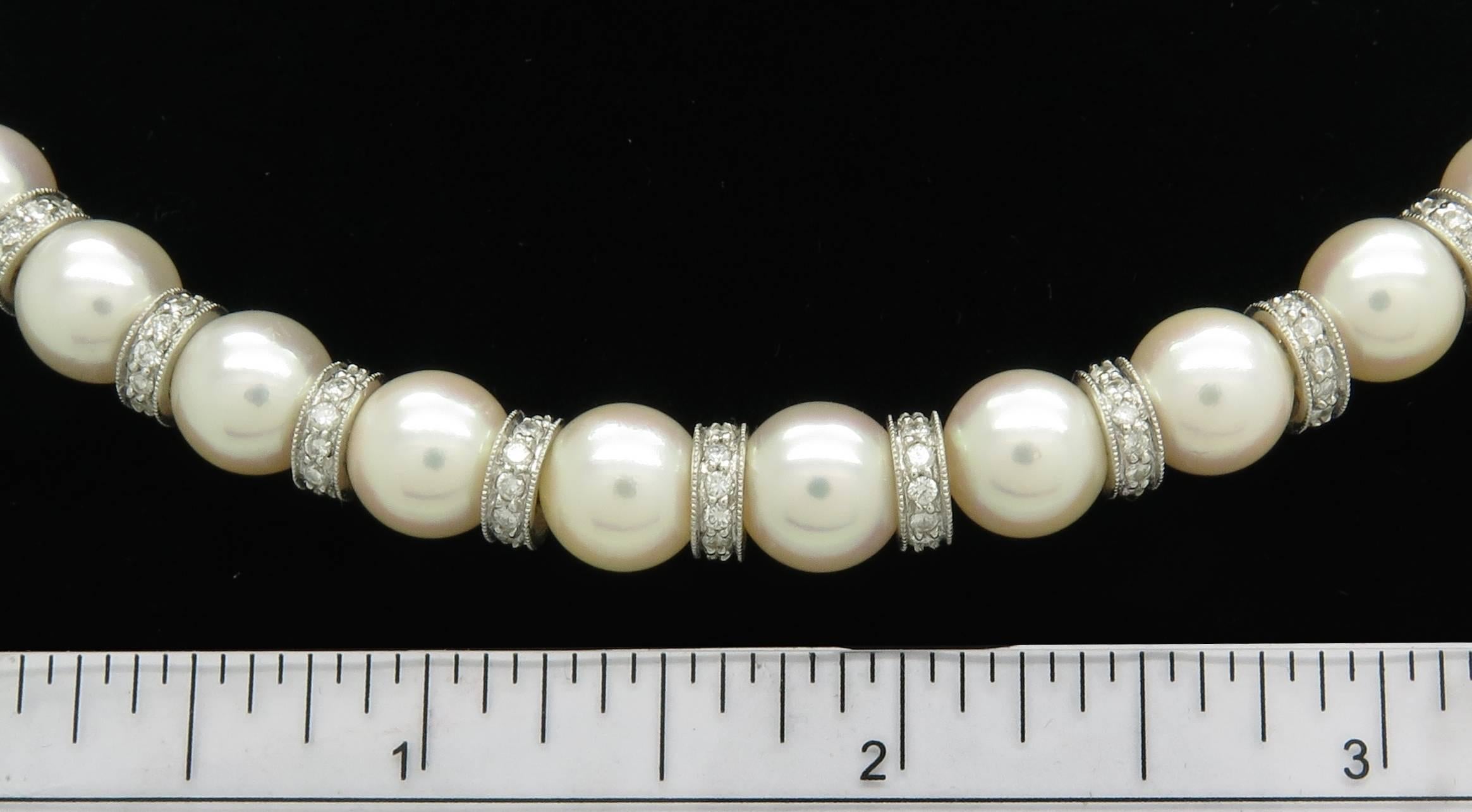 Pearl Diamond Rondelles Necklace In Excellent Condition In Webster, NY