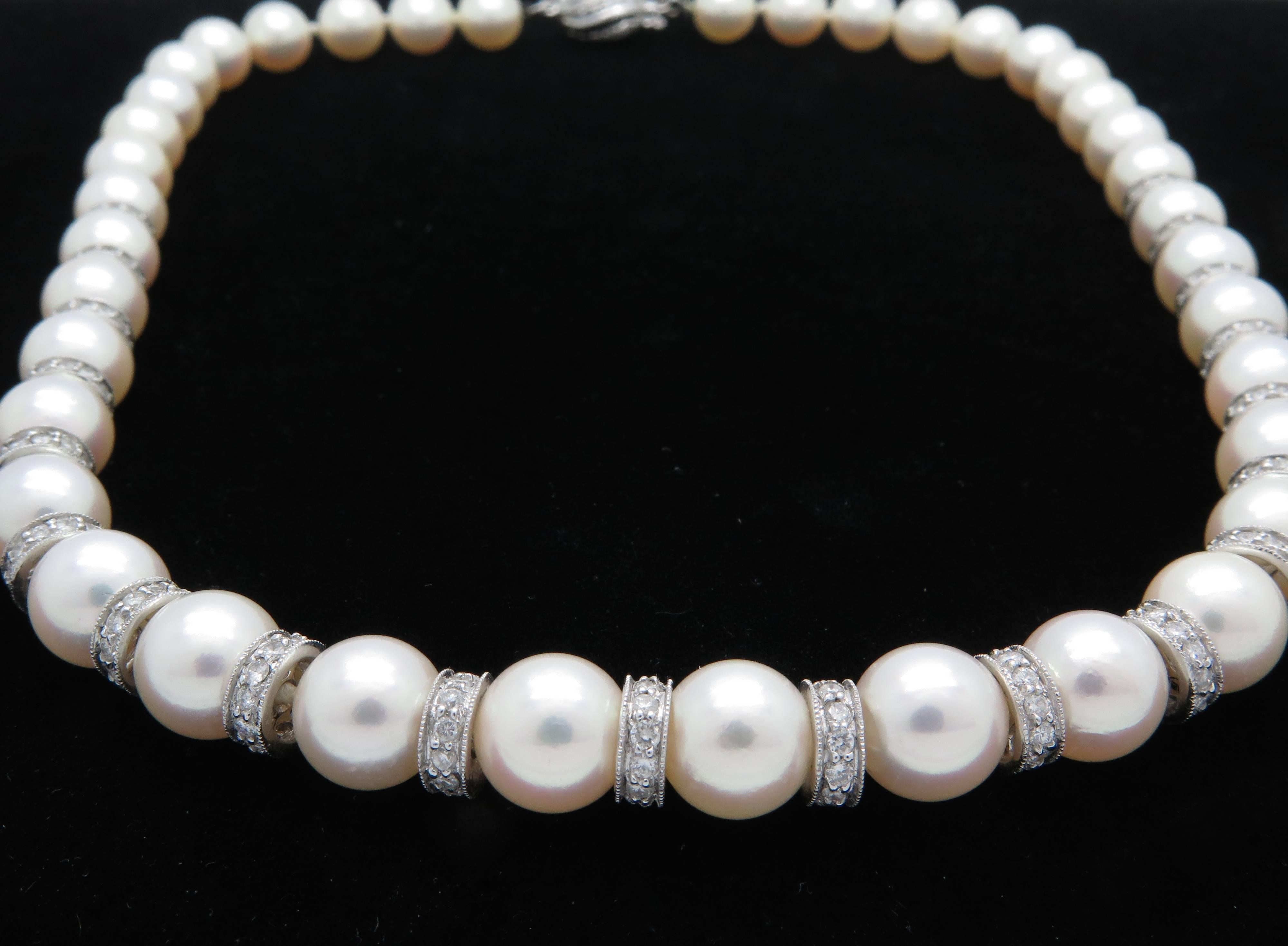 Women's Pearl Diamond Rondelles Necklace