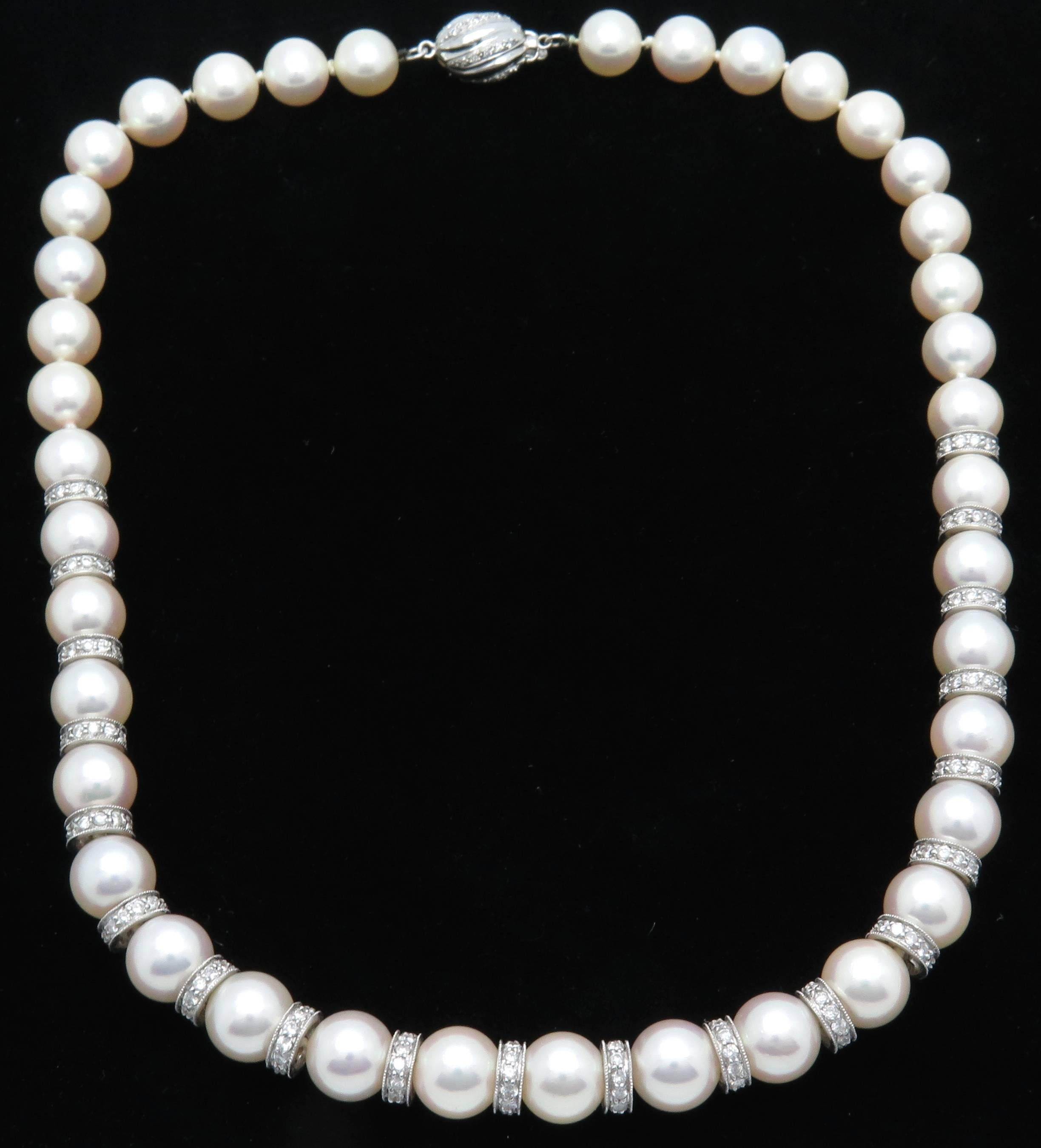 Pearl Diamond Rondelles Necklace 1