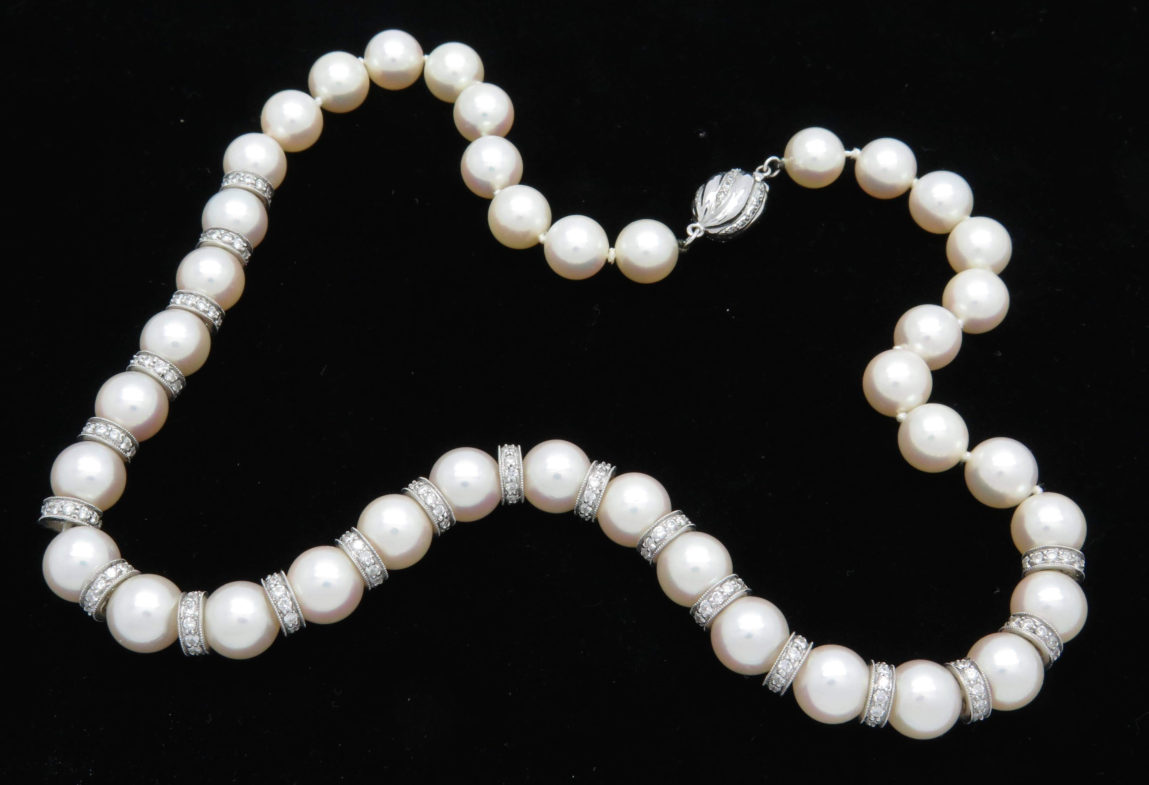 Pearl Diamond Rondelles Necklace 3