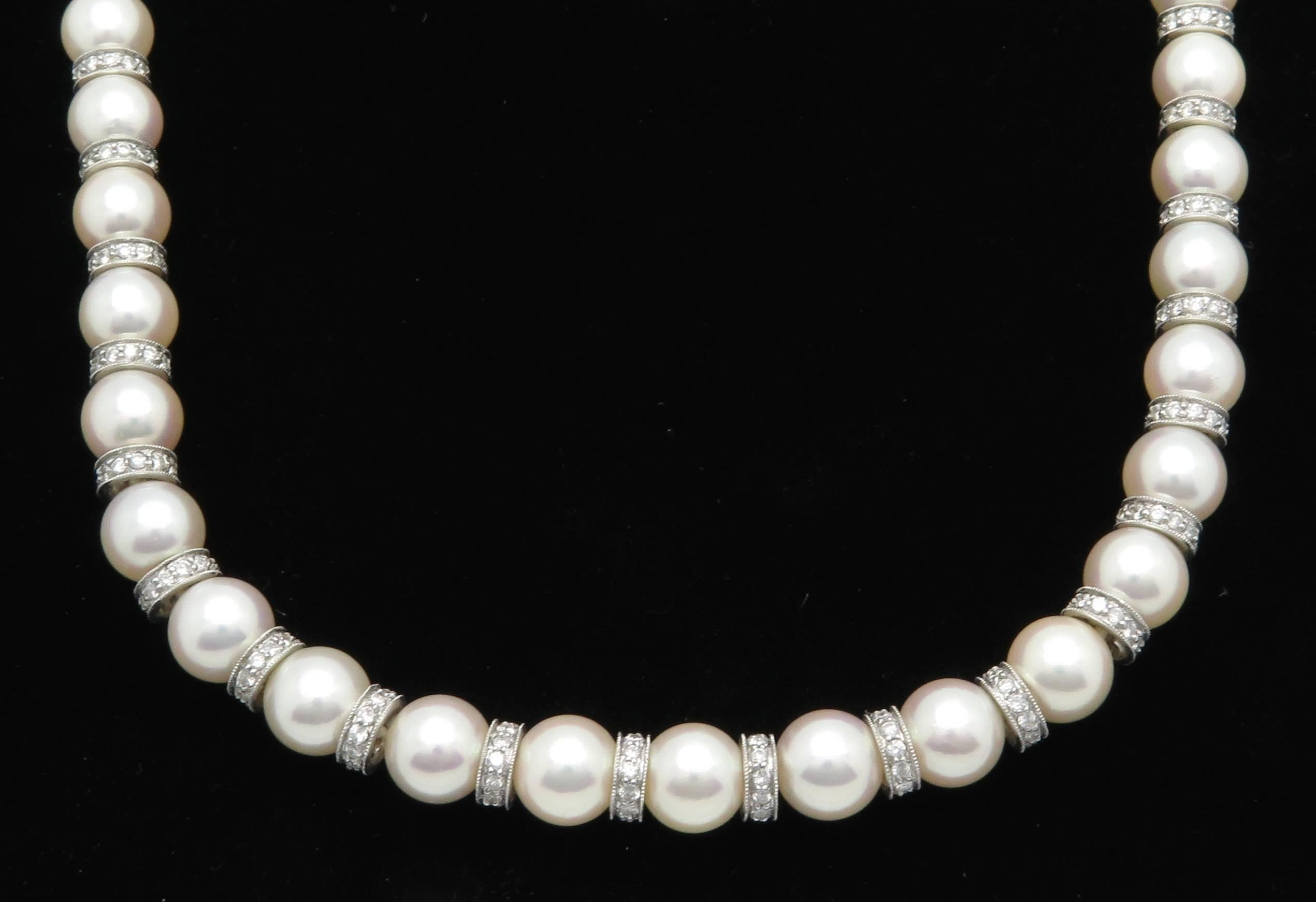 Pearl Diamond Rondelles Necklace 2