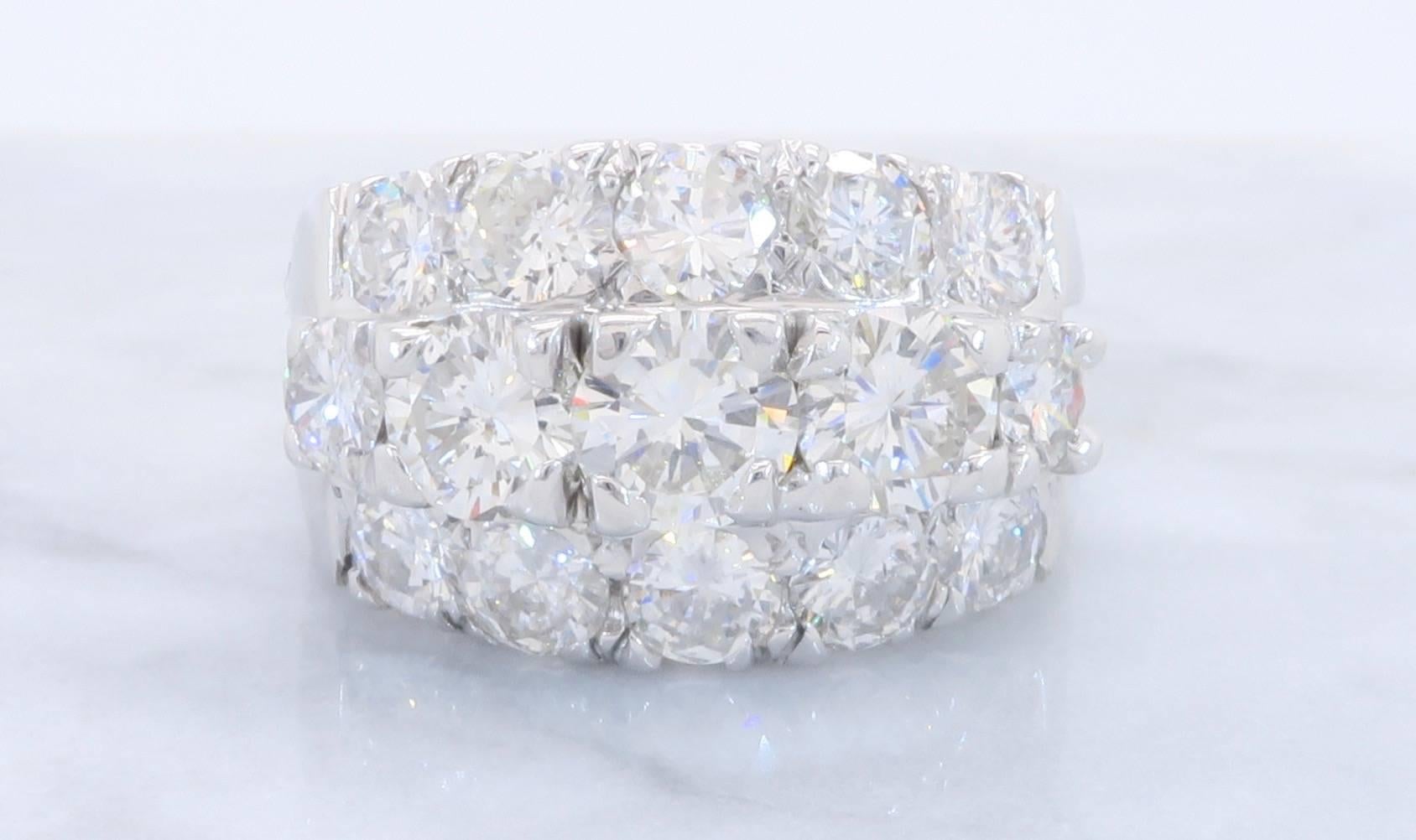 4.75 Carat Three Row Diamond Ring In Excellent Condition In Webster, NY