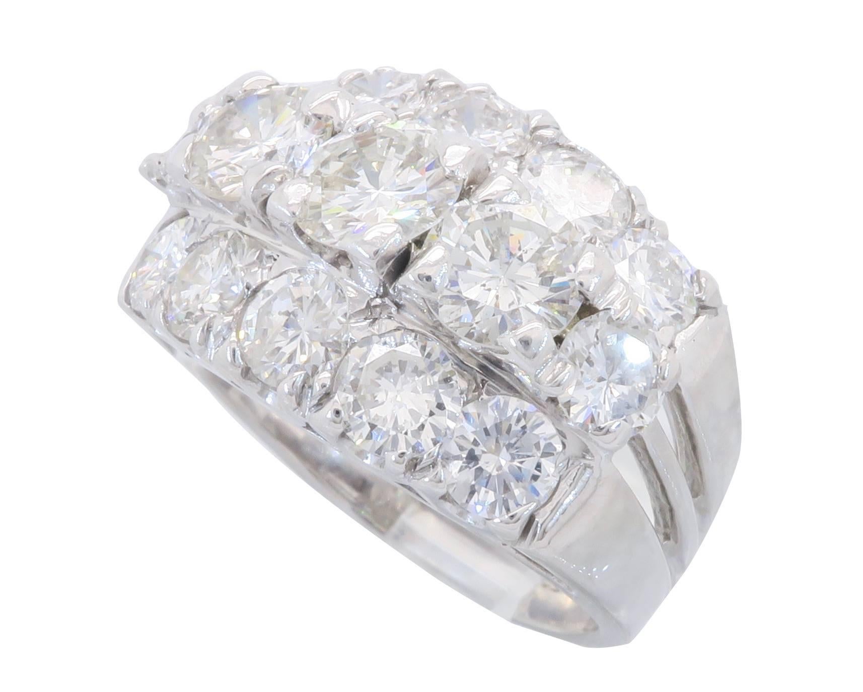 4.75 Carat Three Row Diamond Ring 4