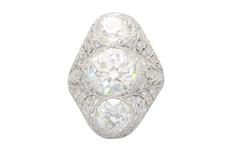 1940s Custom 8 Carats Diamonds Platinum Floral Design Ring