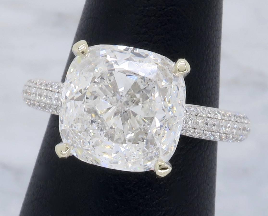 GIA Certified 4.11 Carat Cushion Cut Diamond Engagement Ring 4
