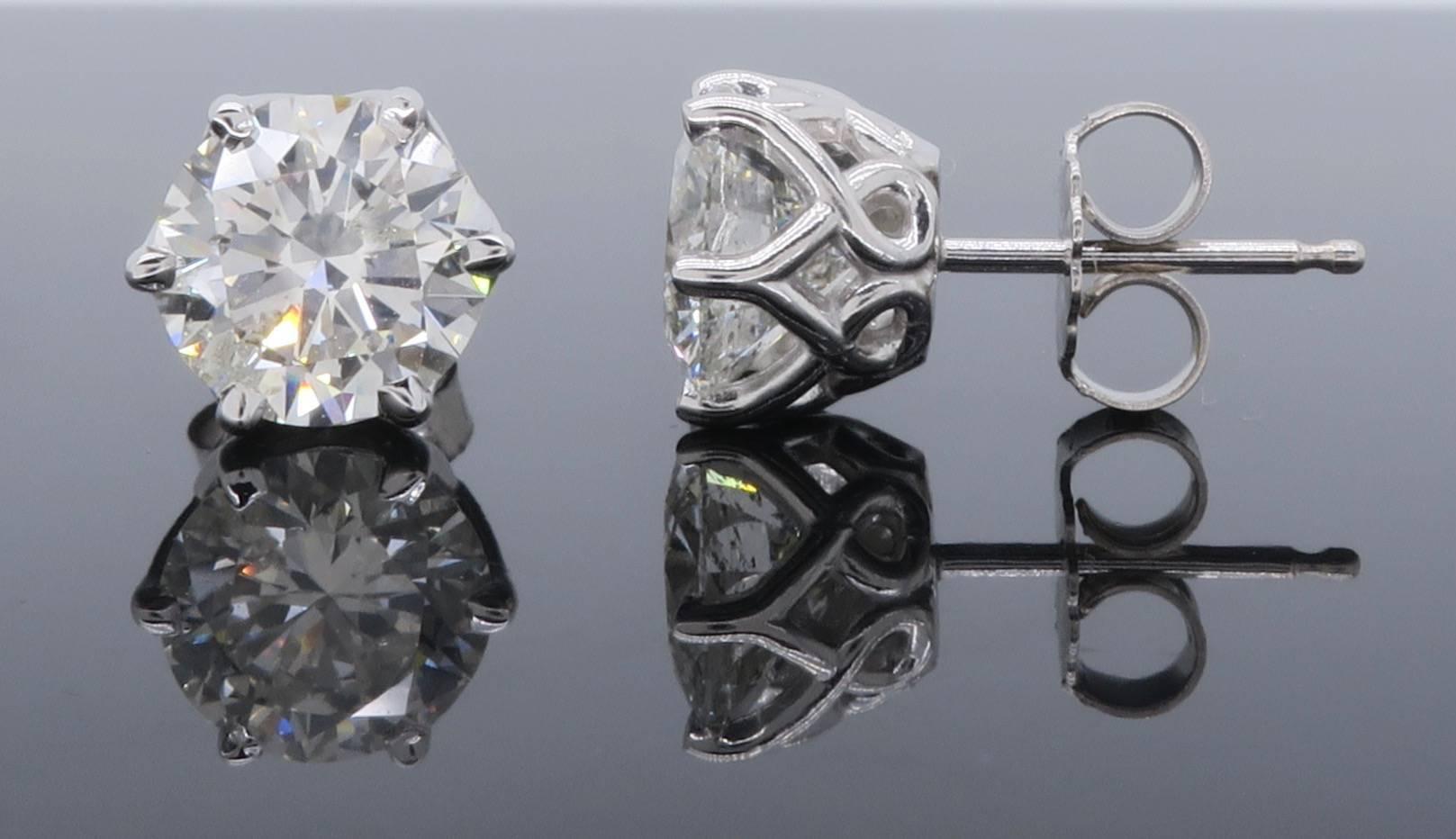 Classic 2.48 Carat Round Brilliant Cut Diamond Stud Earrings 2