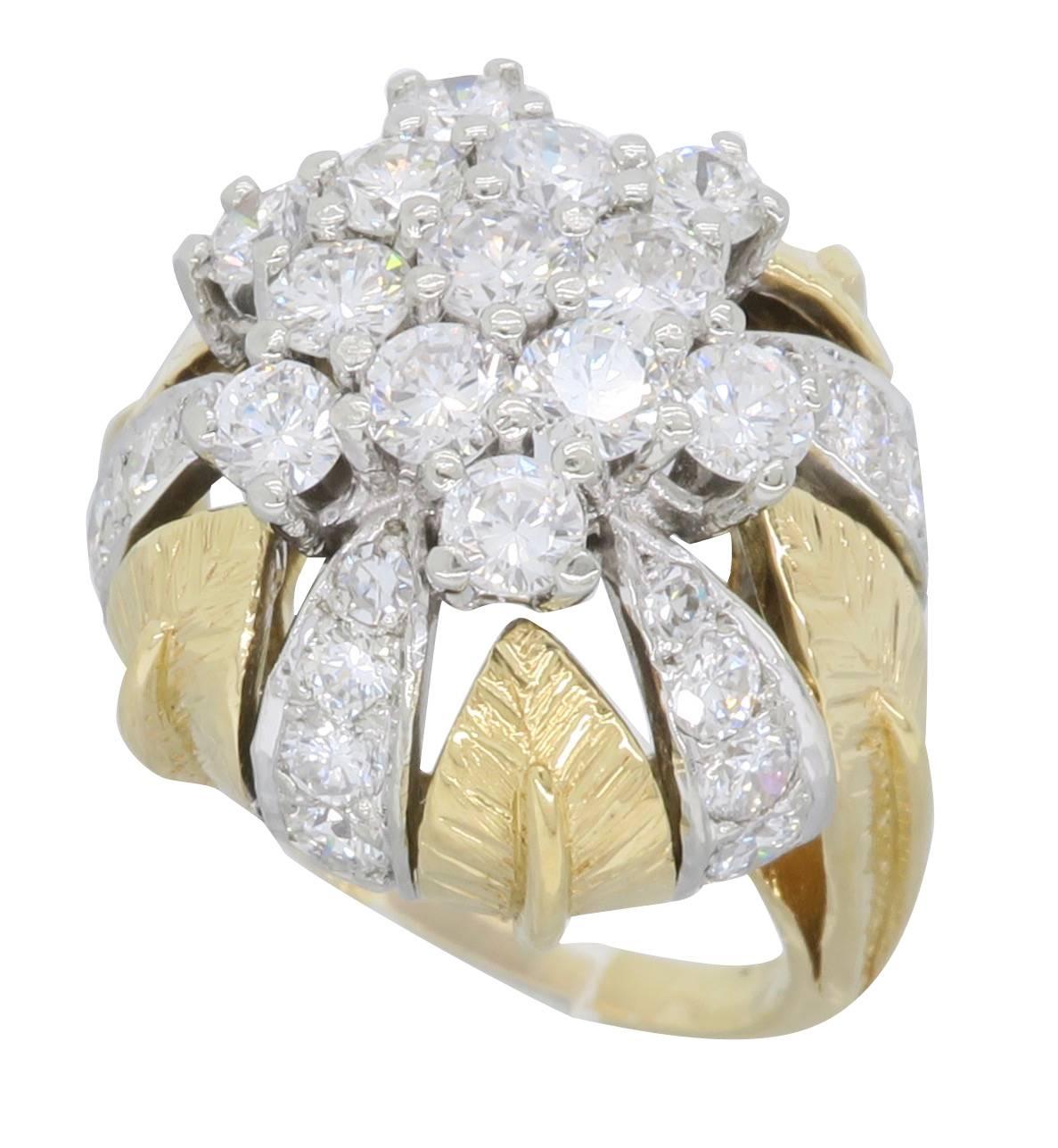 Women's Two-Tone Gold Diamond Flower Ring