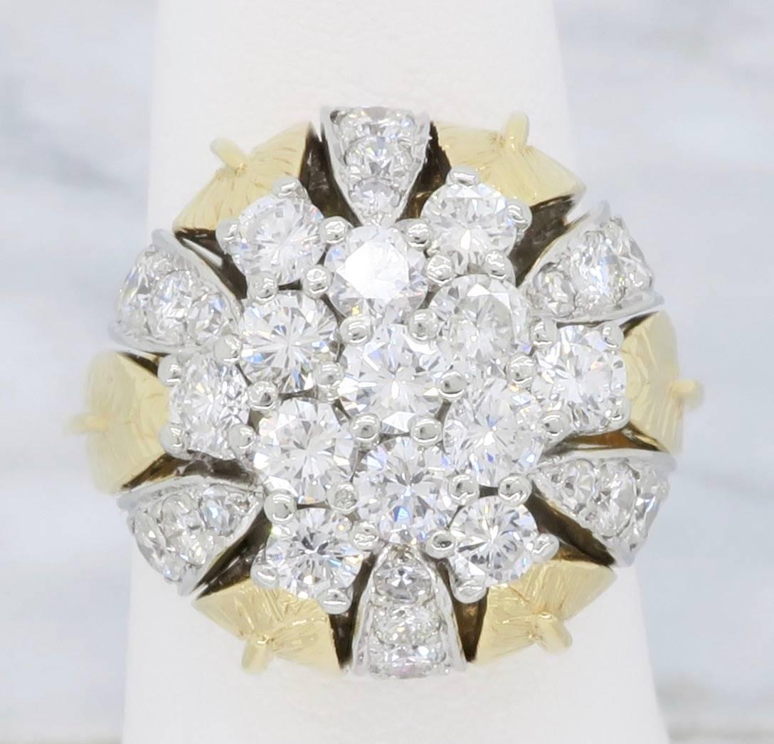 Two-Tone Gold Diamond Flower Ring 1