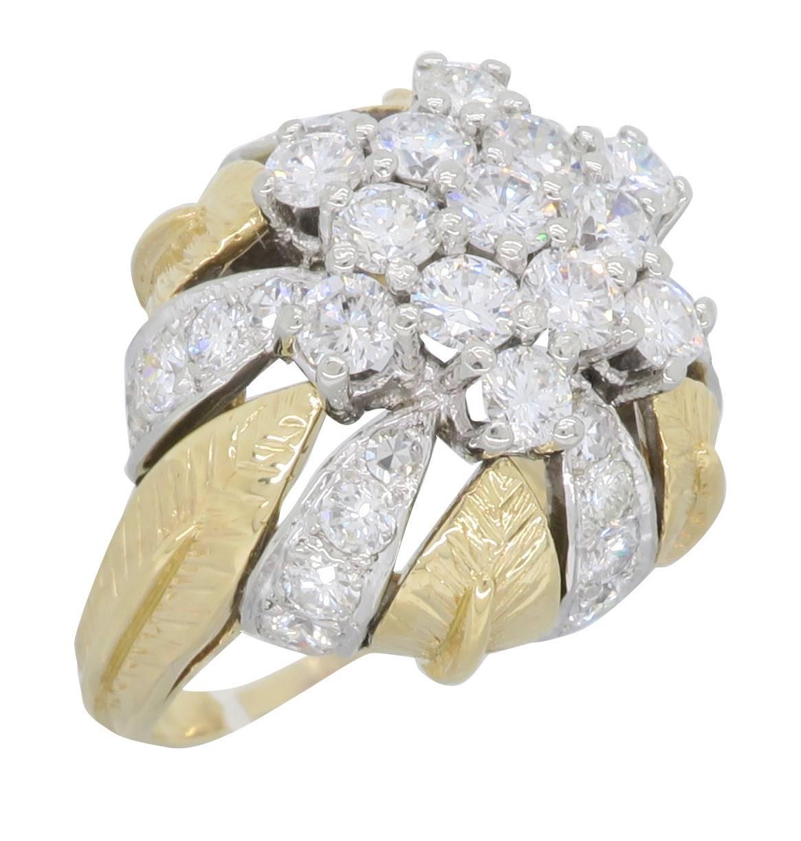 Two-Tone Gold Diamond Flower Ring 2