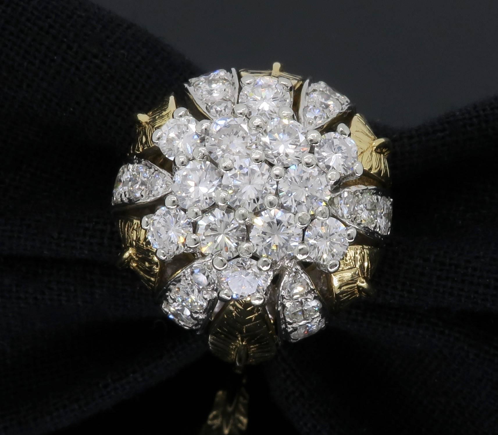 Two-Tone Gold Diamond Flower Ring 3