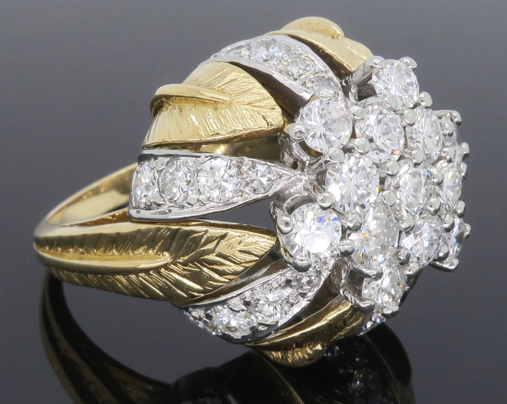 Two-Tone Gold Diamond Flower Ring 4