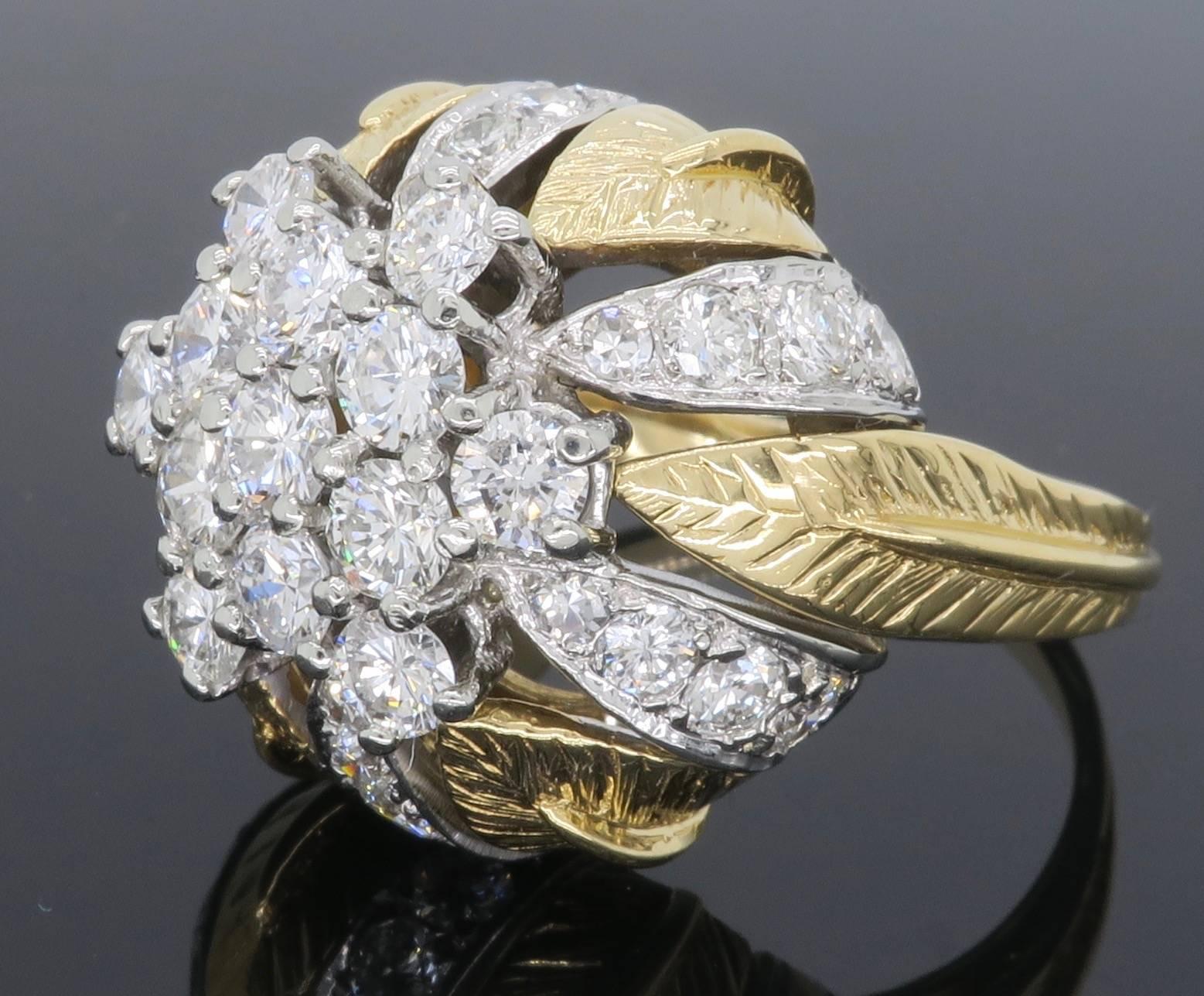 Two-Tone Gold Diamond Flower Ring 5