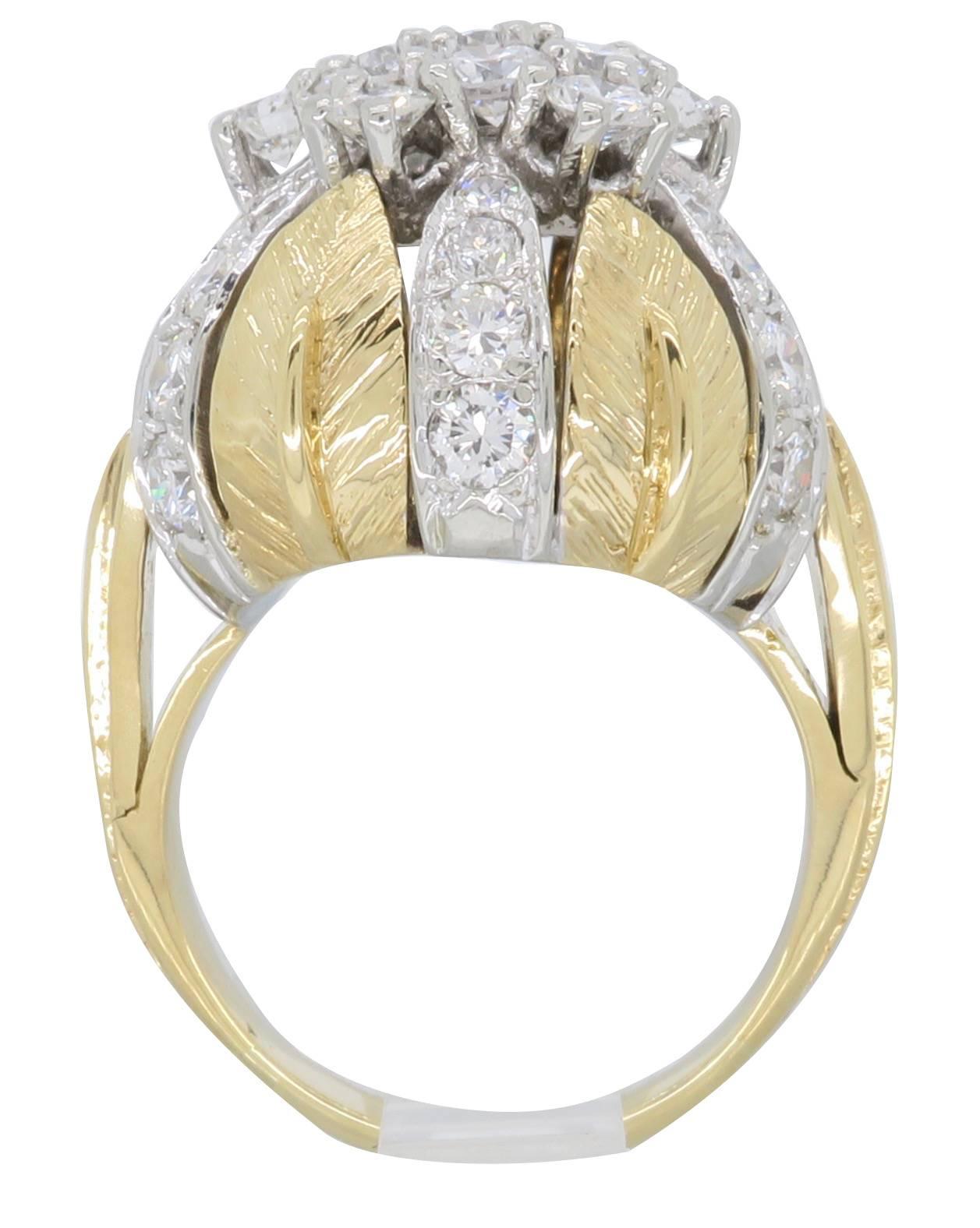 Two-Tone Gold Diamond Flower Ring 6