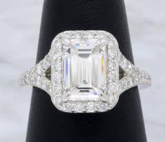 GIA Certified 1.77 Carat Emerald Cut Halo Diamond Engagement Ring