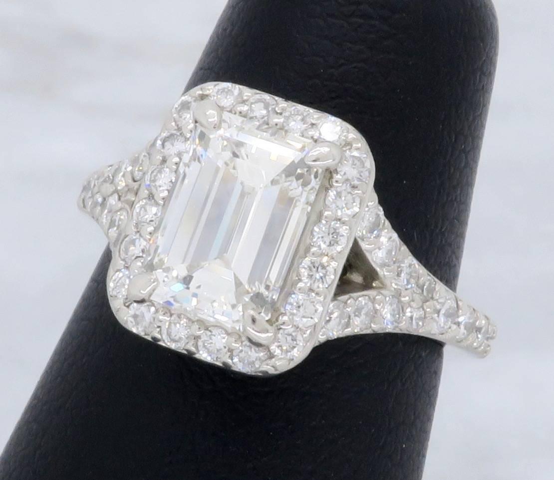 GIA Certified 1.77 Carat Emerald Cut Halo Diamond Engagement Ring 1