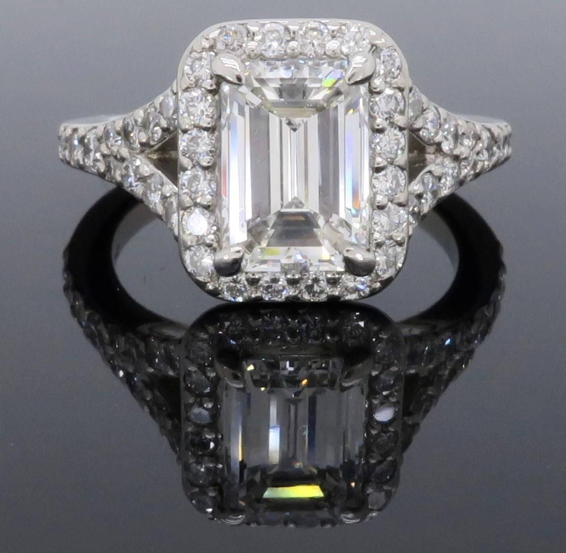 GIA Certified 1.77 Carat Emerald Cut Halo Diamond Engagement Ring 5