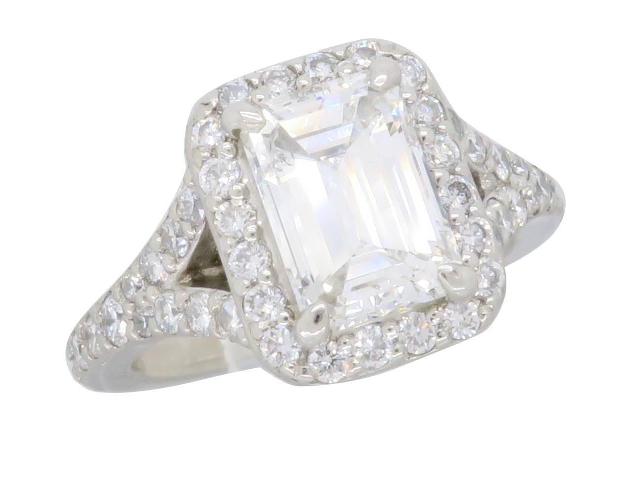 GIA Certified 1.77 Carat Emerald Cut Halo Diamond Engagement Ring 4