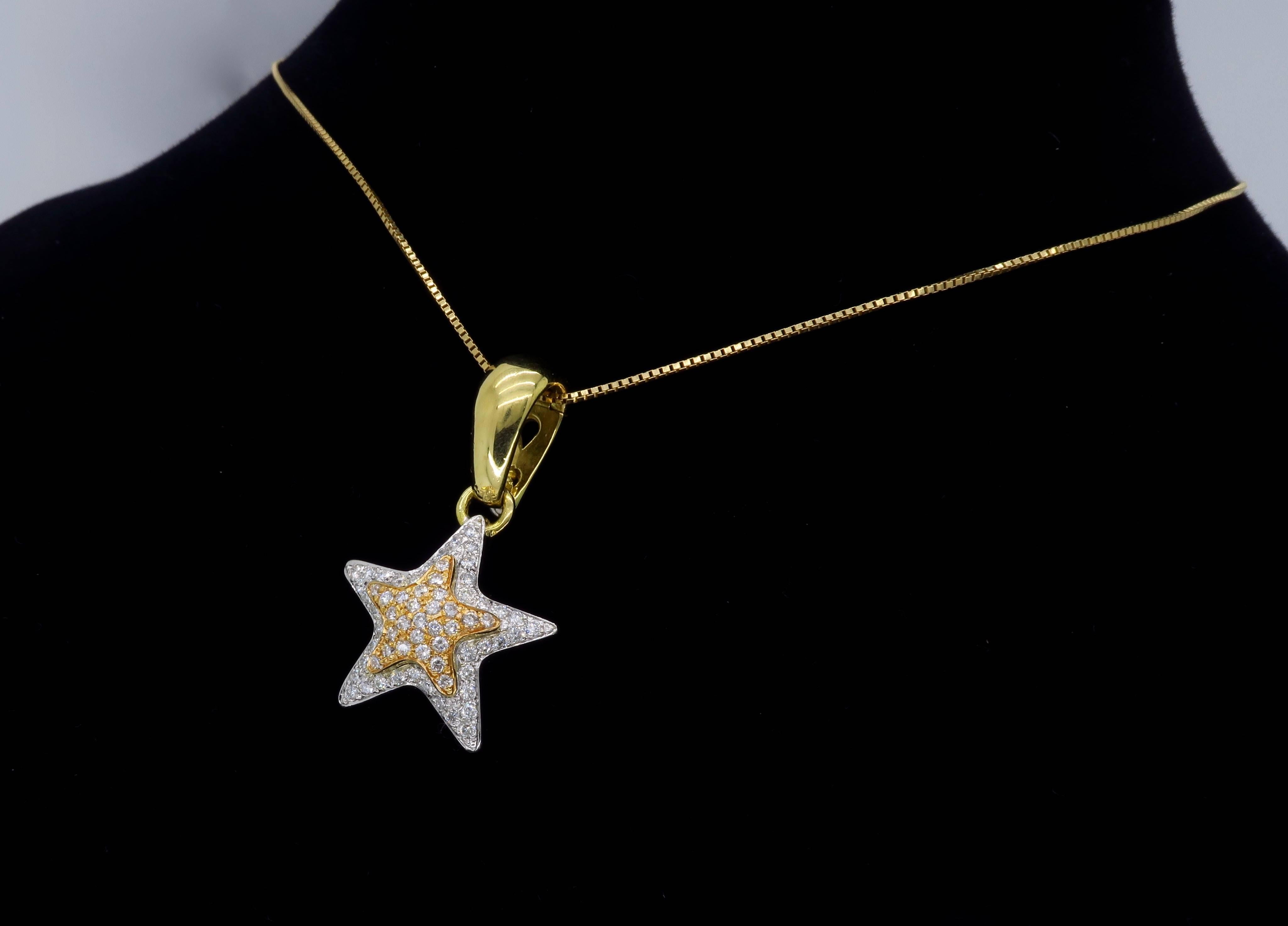Designer Chimento pendant features 67 Round Brilliant Cut Diamonds, .75ctw with G-I color, and VS-SI clarity. The pendant is 18K yellow gold and is on a 14K yellow gold. The necklace weighs 12.0 grams, and is 19.5” long.